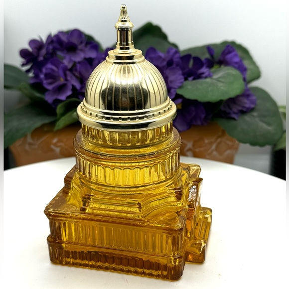 Vintage Avon The Capitol Empty Amber Cologne Glass Bottle With Lid - Picture 2 of 6
